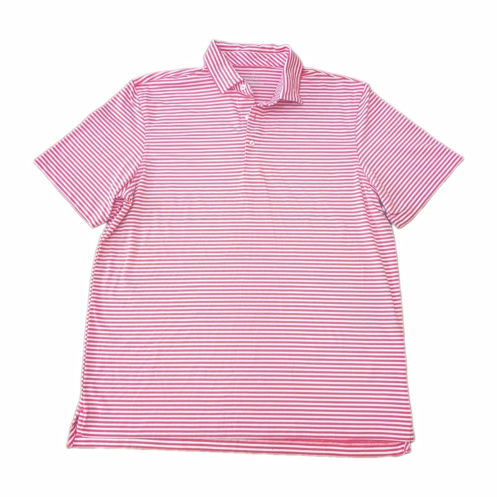 Vineyard Vines Men's Large Pink White Striped Performance Golf Polo Shirt